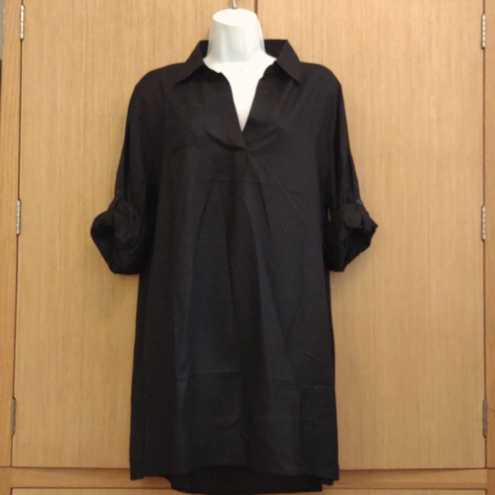 NWT Roll Up Sleeve Black Bathing Suit Cover Up SZ M By Raviya